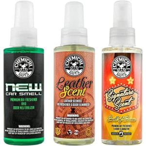 imageChemical Guys AIR10104 New Car Smell Premium Air Freshener and Odor Eliminator New Car Scent Great for Cars Trucks SUVs RVs ampamp More 4 fl oz12 Fl Oz Pack of 1