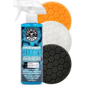 imageChemical Guys HEX3KIT5 55quot Buffing Pad Sampler Kit 4 Items 1 16 oz Polishing Pad Cleaner  3 55quot Buffing Pads that Work with 5quot Backing Plates55