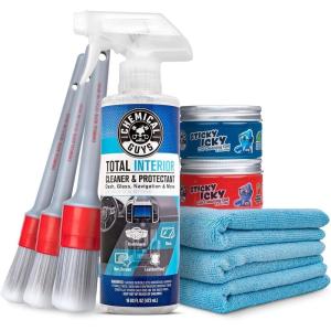 imageChemical Guys Car Interior Cleaning Kit 8Piece  Total Interior Cleaner Sticky Icky Green Apple ampamp Strawberry Detailing Gel 3 Detailing Brushes 3 Towels Safe for Cars Trucks SUVs ampamp More