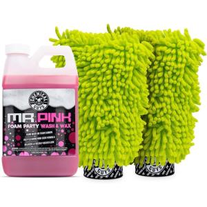 imageChemical Guys CWS22164 Mr Pink Foam Party Wash amp Wax 64 fl oz Tangerine Scent  Chenille Premium ScratchFree Microfiber Wash Mitt Lime Green 2 Pack 3 Items